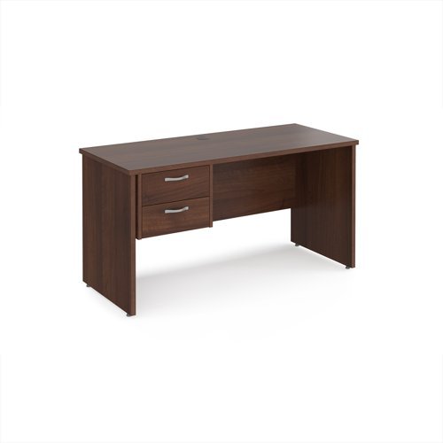 Maestro 25 straight desk 1400mm x 600mm with 2 drawer pedestal - Walnut top with panel end leg - MP614P2W