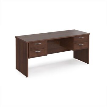 Maestro 25 straight desk 1600mm x 600mm with two x 2 drawer pedestals - Walnut top with panel end leg - MP616P22W