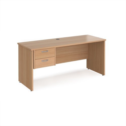 Maestro 25 straight desk 1600mm x 600mm with 2 drawer pedestal - Beech top with panel end leg - MP616P2B