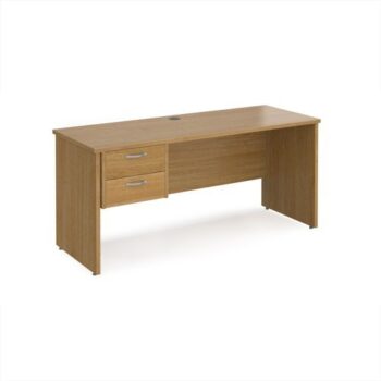 Maestro 25 straight desk 1600mm x 600mm with 2 drawer pedestal - Oak Top with panel end leg - MP616P2O