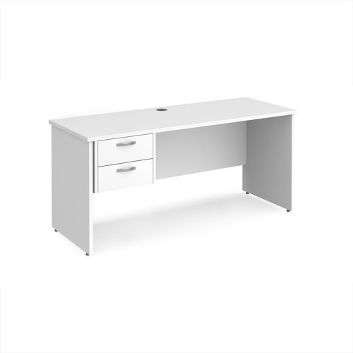 Maestro 25 straight desk 1600mm x 600mm with 2 drawer pedestal - White Top with panel end leg - MP616P2WH