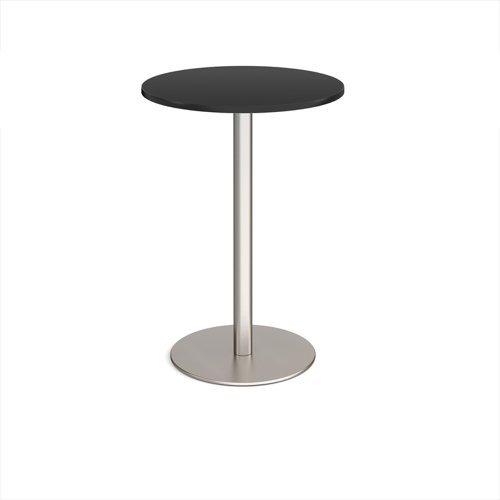 Monza circular poseur table with flat round brushed steel base 800mm - Black - MPC800-BS-BK