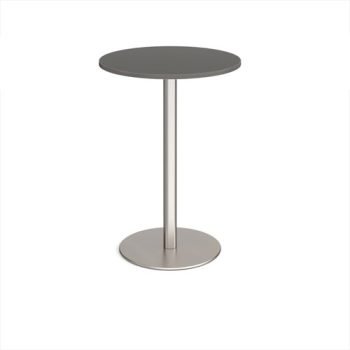 Monza circular poseur table with flat round brushed steel base 800mm - Onyx Grey - MPC800-BS-OG