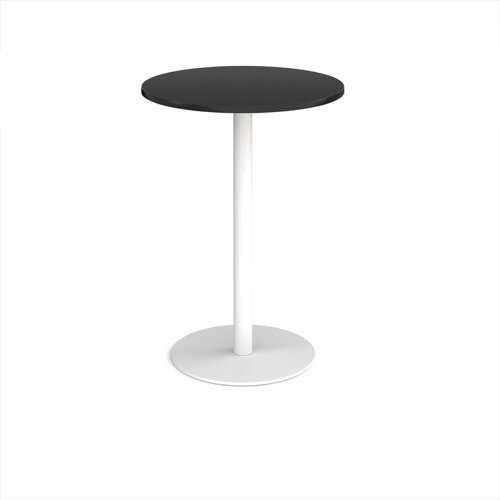Monza circular poseur table with flat round white base 800mm - Black - MPC800-WH-BK