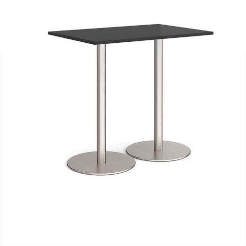 Monza rectangular poseur table with flat round brushed steel bases 1200mm x 800mm - Black - MPR1200-BS-BK