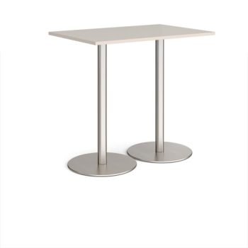 Monza rectangular poseur table with flat round brushed steel bases 1200mm x 800mm - Light Grey - MPR1200-BS-LG