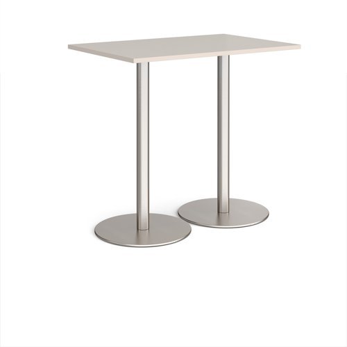 Monza rectangular poseur table with flat round brushed steel bases 1200mm x 800mm - Light Grey - MPR1200-BS-LG