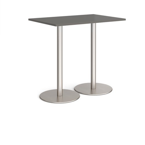 Monza rectangular poseur table with flat round brushed steel bases 1200mm x 800mm - Onyx Grey - MPR1200-BS-OG