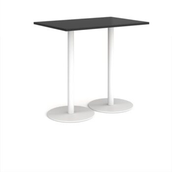 Monza rectangular poseur table with flat round white bases 1200mm x 800mm - Black - MPR1200-WH-BK