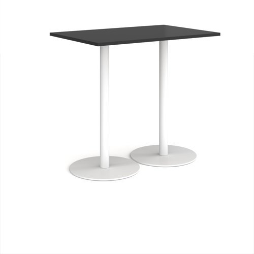 Monza rectangular poseur table with flat round white bases 1200mm x 800mm - Black - MPR1200-WH-BK