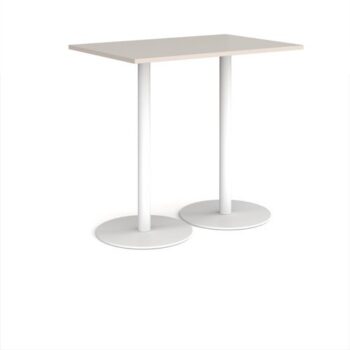 Monza rectangular poseur table with flat round white bases 1200mm x 800mm - Light Grey - MPR1200-WH-LG