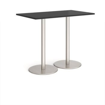 Monza rectangular poseur table with flat round brushed steel bases 1400mm x 800mm - Black - MPR1400-BS-BK