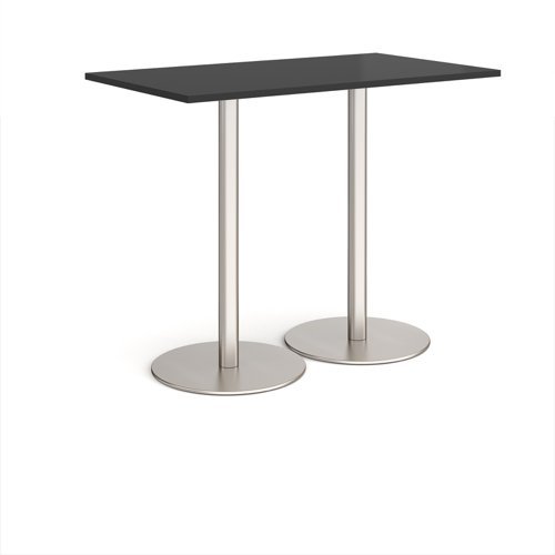 Monza rectangular poseur table with flat round brushed steel bases 1400mm x 800mm - Black - MPR1400-BS-BK