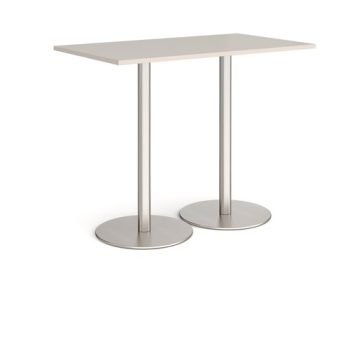 Monza rectangular poseur table with flat round brushed steel bases 1400mm x 800mm - Light Grey - MPR1400-BS-LG