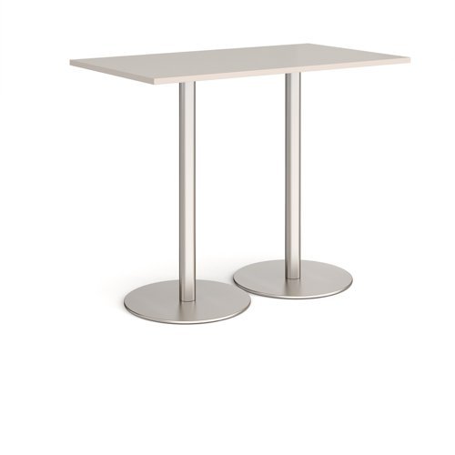 Monza rectangular poseur table with flat round brushed steel bases 1400mm x 800mm - Light Grey - MPR1400-BS-LG