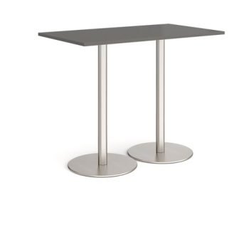 Monza rectangular poseur table with flat round brushed steel bases 1400mm x 800mm - Onyx Grey - MPR1400-BS-OG