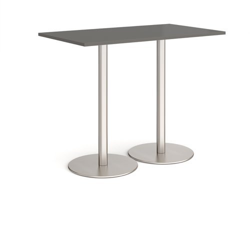 Monza rectangular poseur table with flat round brushed steel bases 1400mm x 800mm - Onyx Grey - MPR1400-BS-OG