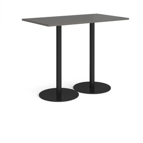 Monza rectangular poseur table with flat round black bases 1400mm x 800mm - Onyx Grey - MPR1400-K-OG