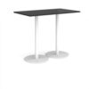 Monza rectangular poseur table with flat round white bases 1400mm x 800mm - Black - MPR1400-WH-BK