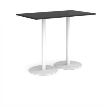Monza rectangular poseur table with flat round white bases 1400mm x 800mm - Black - MPR1400-WH-BK