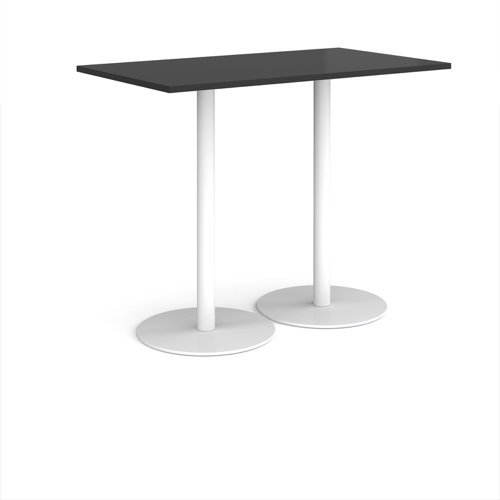 Monza rectangular poseur table with flat round white bases 1400mm x 800mm - Black - MPR1400-WH-BK