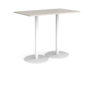 Monza rectangular poseur table with flat round white bases 1400mm x 800mm - Light Grey - MPR1400-WH-LG