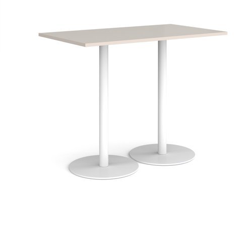 Monza rectangular poseur table with flat round white bases 1400mm x 800mm - Light Grey - MPR1400-WH-LG