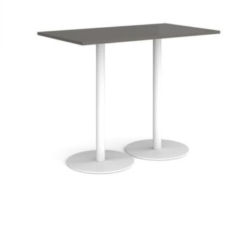 Monza rectangular poseur table with flat round white bases 1400mm x 800mm - Onyx Grey - MPR1400-WH-OG