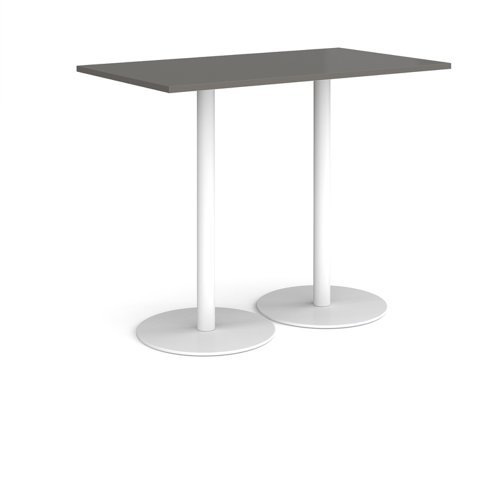 Monza rectangular poseur table with flat round white bases 1400mm x 800mm - Onyx Grey - MPR1400-WH-OG