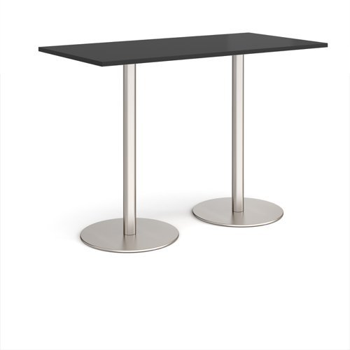 Monza rectangular poseur table with flat round brushed steel bases 1600mm x 800mm - Black - MPR1600-BS-BK