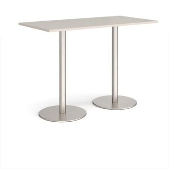 Monza rectangular poseur table with flat round brushed steel bases 1600mm x 800mm - Light Grey - MPR1600-BS-LG