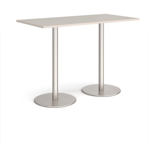 Monza rectangular poseur table with flat round brushed steel bases 1600mm x 800mm - Light Grey - MPR1600-BS-LG