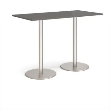 Monza rectangular poseur table with flat round brushed steel bases 1600mm x 800mm - Onyx Grey - MPR1600-BS-OG