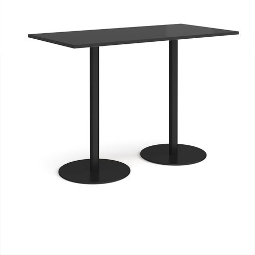 Monza rectangular poseur table with flat round black bases 1600mm x 800mm - Black - MPR1600-K-BK