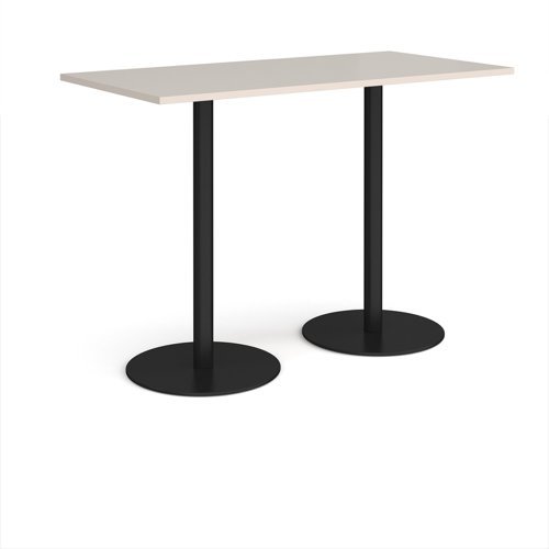 Monza rectangular poseur table with flat round black bases 1600mm x 800mm - Light Grey - MPR1600-K-LG