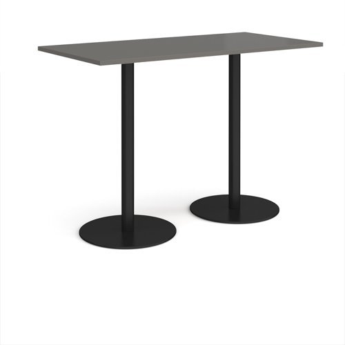 Monza rectangular poseur table with flat round black bases 1600mm x 800mm - Onyx Grey - MPR1600-K-OG
