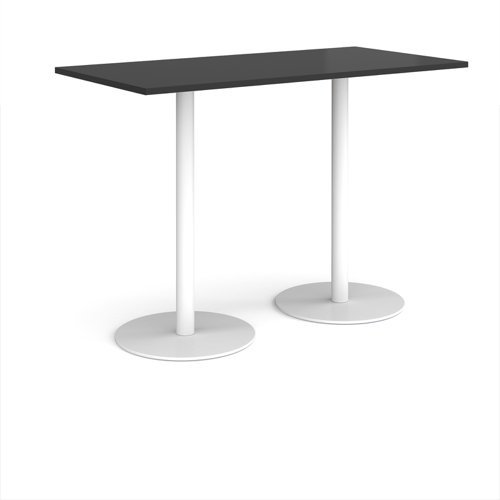 Monza rectangular poseur table with flat round white bases 1600mm x 800mm - Black - MPR1600-WH-BK