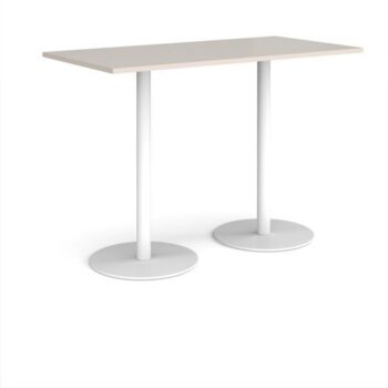 Monza rectangular poseur table with flat round white bases 1600mm x 800mm - Light Grey - MPR1600-WH-LG