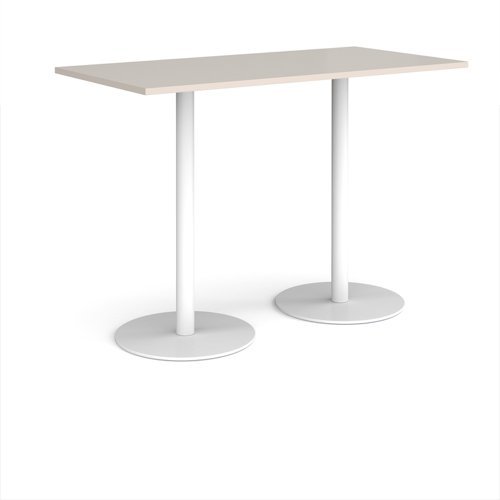Monza rectangular poseur table with flat round white bases 1600mm x 800mm - Light Grey - MPR1600-WH-LG