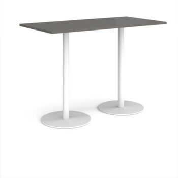 Monza rectangular poseur table with flat round white bases 1600mm x 800mm - Onyx Grey - MPR1600-WH-OG