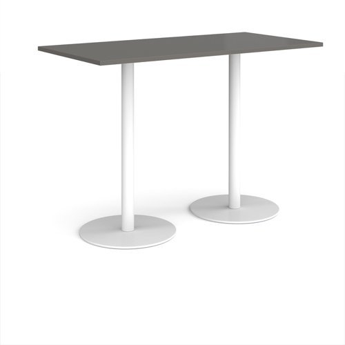 Monza rectangular poseur table with flat round white bases 1600mm x 800mm - Onyx Grey - MPR1600-WH-OG