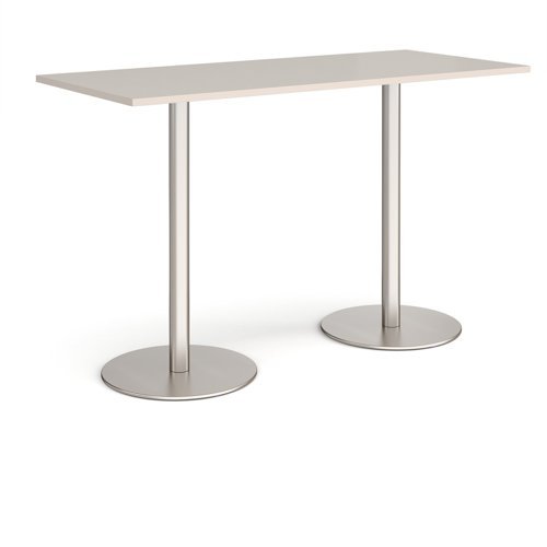 Monza rectangular poseur table with flat round brushed steel bases 1800mm x 800mm - Light Grey - MPR1800-BS-LG