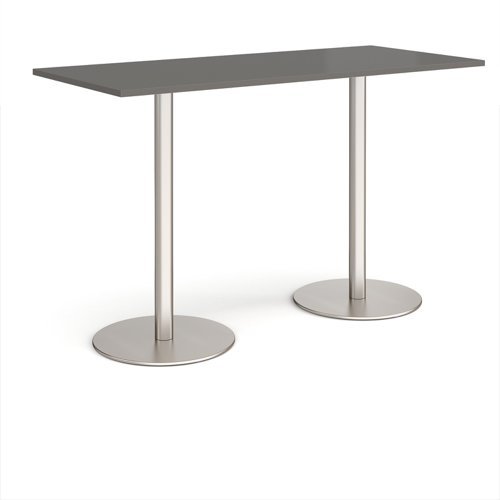Monza rectangular poseur table with flat round brushed steel bases 1800mm x 800mm - Onyx Grey - MPR1800-BS-OG