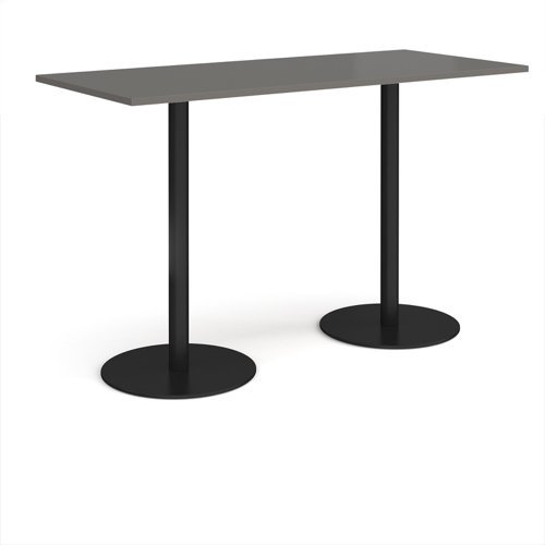 Monza rectangular poseur table with flat round black bases 1800mm x 800mm - Onyx Grey - MPR1800-K-OG