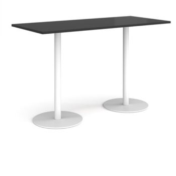 Monza rectangular poseur table with flat round white bases 1800mm x 800mm - Black - MPR1800-WH-BK