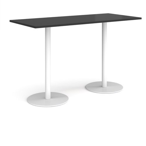 Monza rectangular poseur table with flat round white bases 1800mm x 800mm - Black - MPR1800-WH-BK