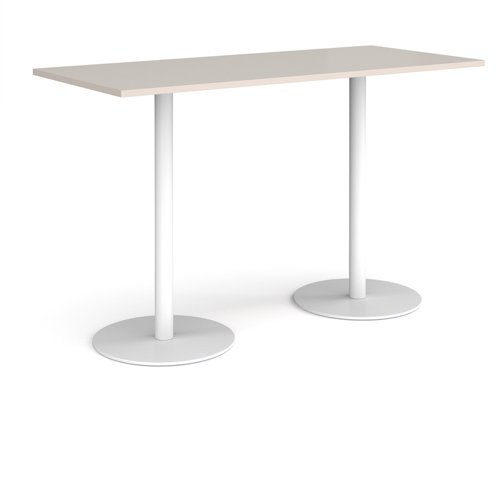 Monza rectangular poseur table with flat round white bases 1800mm x 800mm - Light Grey - MPR1800-WH-LG