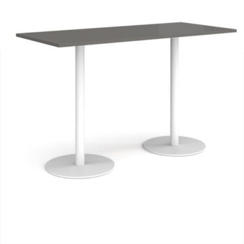 Monza rectangular poseur table with flat round white bases 1800mm x 800mm - Onyx Grey - MPR1800-WH-OG