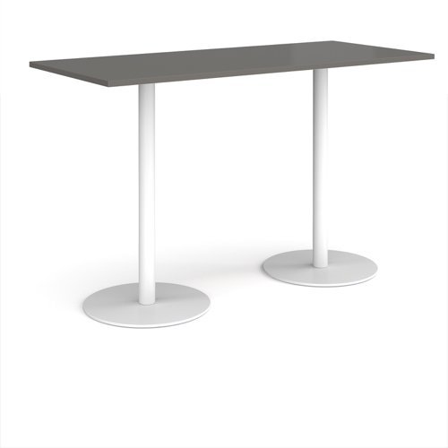 Monza rectangular poseur table with flat round white bases 1800mm x 800mm - Onyx Grey - MPR1800-WH-OG