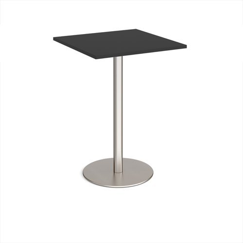 Monza square poseur table with flat round brushed steel base 800mm - Black - MPS800-BS-BK